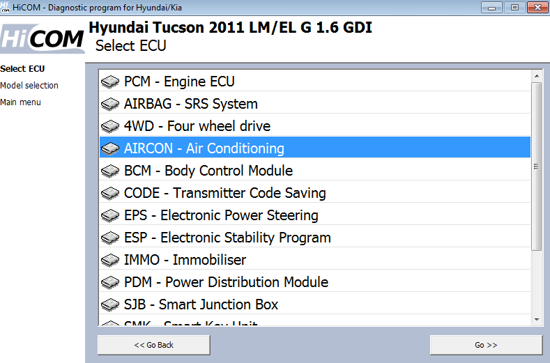 hicom03: OBD-II diagnostic program screenshot