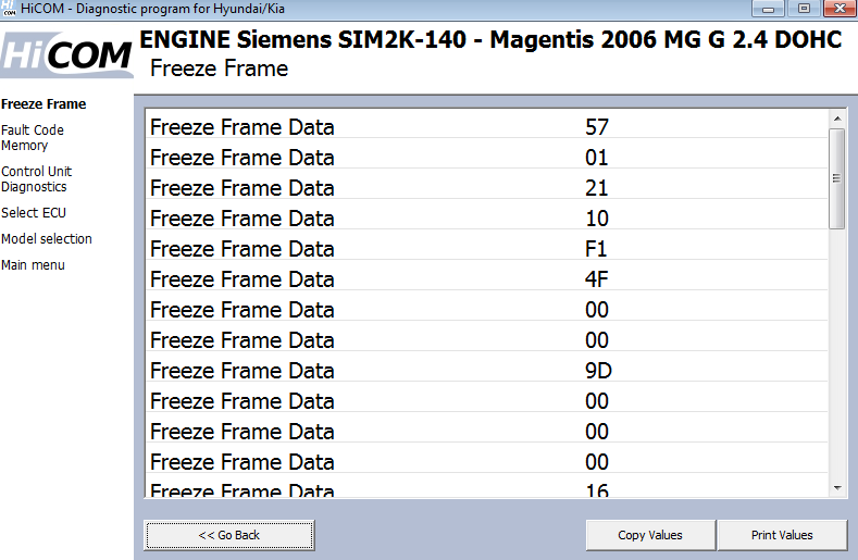 hicom07: OBD-II diagnostic program screenshot