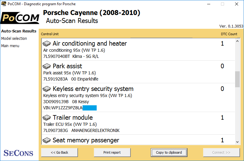 pocom15: OBD-II diagnostic program screenshot
