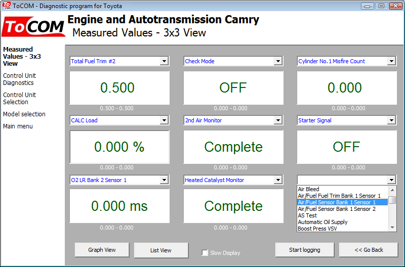 tocom10: OBD-II diagnostic program screenshot